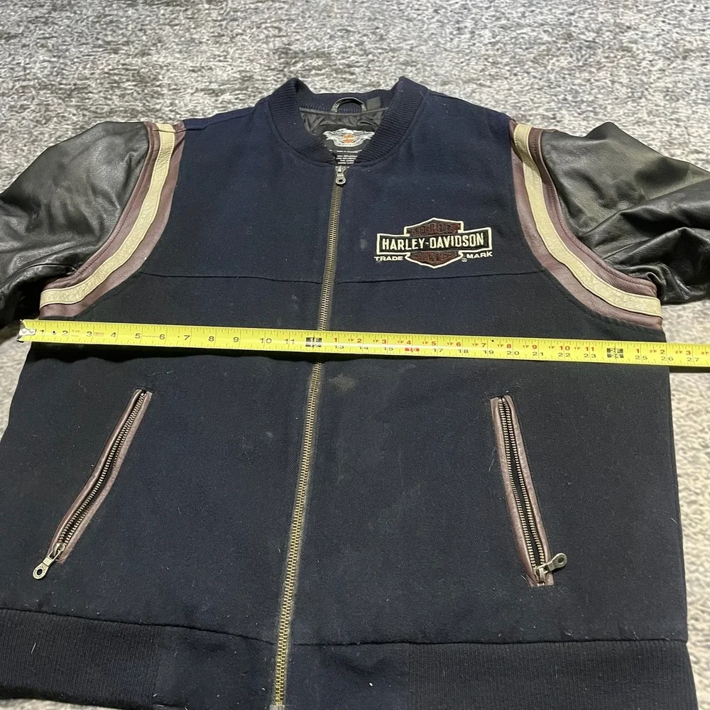VTG Harley Davidson Leather Varsity‎ Bomber Jacket XL Navy Blue Embroidered Logo